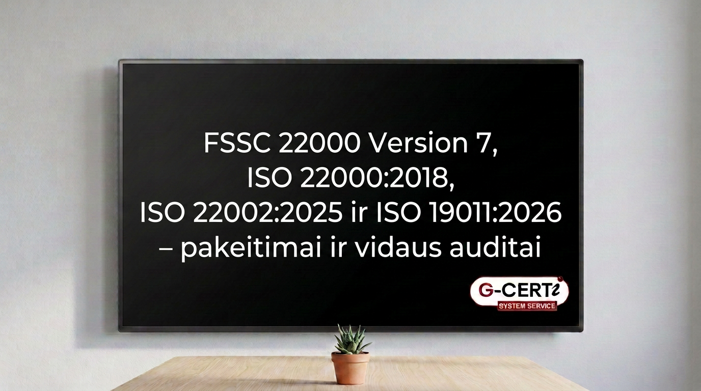 FSSC 22000 Version 7, ISO 22000:2018, ISO 22002:2025 ir ISO 19011:2026